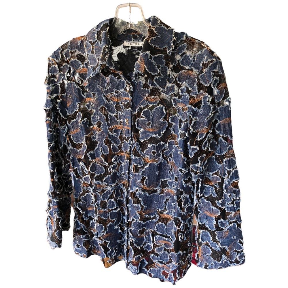 Mishca Women’s Semi-Sheer Deconstructed Denim Blouse